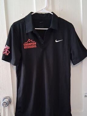 Nike Men’s Black Polo with White Swoosh and Pink Panther Patch